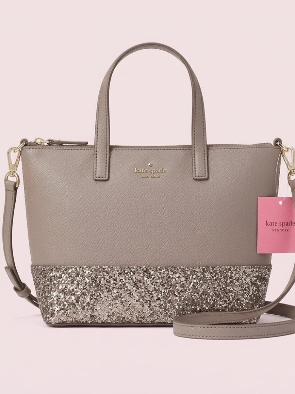 NWT Kate Spade Grey & Silver Glitter Tote Handbag w/ Crossbody Strap​